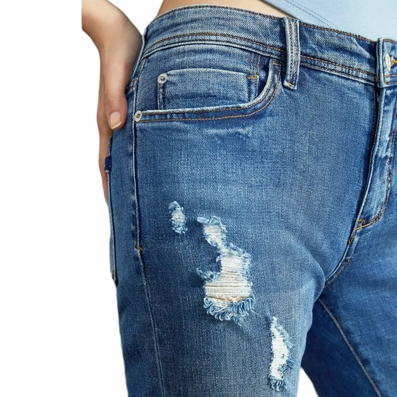 Anthropologie Pilcro The Slim Boyfriend Distressed Denim Jeans Blue Size 28 - Picture 2 of 14